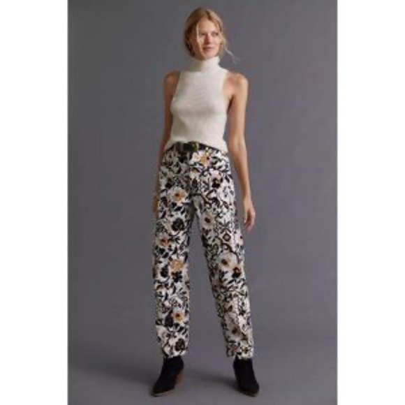 Anthropologie Tapered Floral Corduroy Pants - Picture 1 of 9